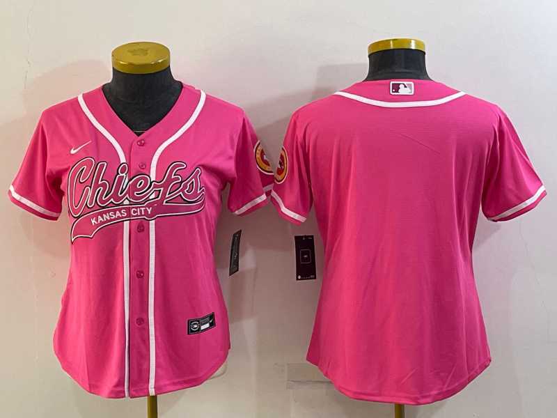 Women%27s Kansas City Chiefs Blank Pink With Patch Cool Base Stitched Baseball Jersey